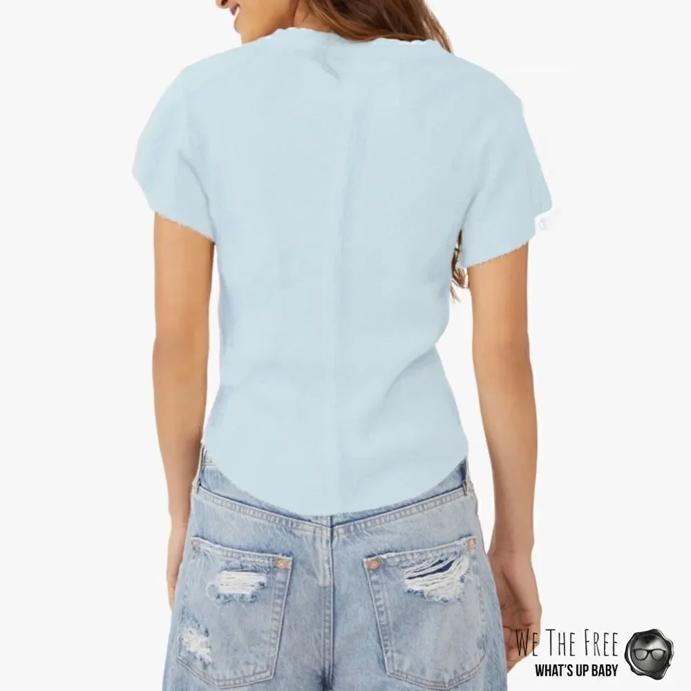 FREE PEOPLE / WE THE FREE WHAT’S UP BABY WAFFLE KNIT TEE IN NEON SKY BLUE XS